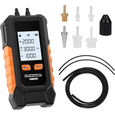 Mini Manomètre Numérique Différentiel, -101-200 kPa ±0,5% FS, 6 Unités, Fonction de Maintien des Données, Testeur de Pression de Gaz Numérique (1/5)