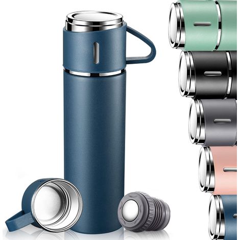 Bouteille isotherme en acier inoxydable 500 ml avec gobelet et poignée, étanche et sans BPA, pour café, thé, vélo et randonnée (1/5)