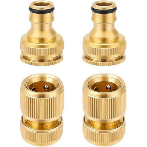 Connecteur Robinet Tuyau D'Arrosage - Laiton Massif - Adaptateur 2 en 1 1/2" et 3/4" - Étanche Sans Fuite - Pour Jardin Terrasse Camping-Car - Lot de 4 (1/5)