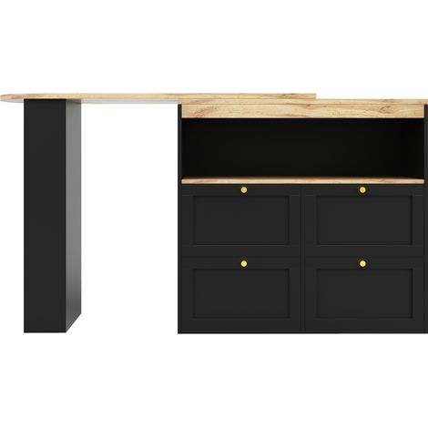 360° drehbare Küchenbar aus schwarzem MDF mit 4 Schubladen und offenen Regalen (1/5)