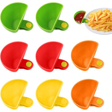8-teiliges Set, kleine Schüssel mit Clip und kleiner Becher mit Clip, Saucenschüssel aus Kunststoff, ideal zum Servieren, Dippen von Saucen und Snacks usw. (rot, gelb, grün, orange)