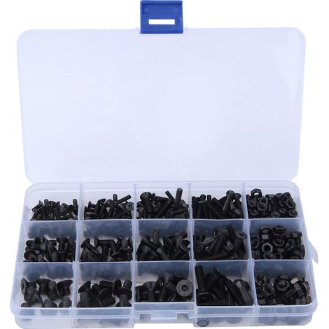 Kit de 460 vis à tête plate hexagonale noires et écrous hexagonaux en (1/5)
