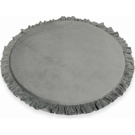 Tappeto da gioco per bambini rotondo 100cm con volant, velluto grigio