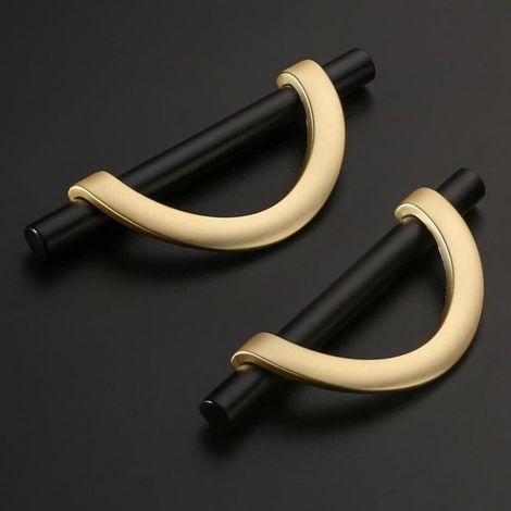 Lot de 2 poignées de meuble noires et dorées brillantes avec vis en alliage de zinc, adaptées aux bureaux et aux tiroirs, espacement des trous : 96 mm (1/4)