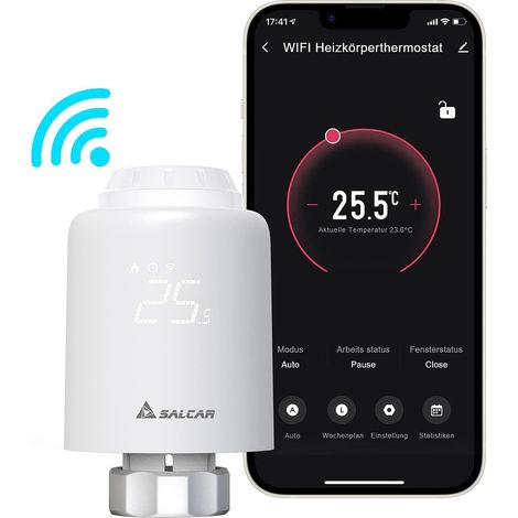 Termostato WiFi con conexión directa, cabezal termostático compatible con Amazon Alexa y Google Assistant, termostato de radiador programable Tuya, no requiere puerta de enlace. (1/5)