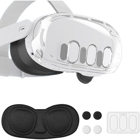 Accesorios de realidad virtual para Meta Quest 3, funda protectora antiarañazos, protector de lente de cristal templado, juego de tapas para joystick, compatible con Oculus Quest 3. (1/5)