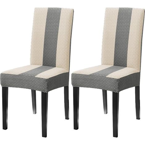 JSSEVN - Scandinavian Dining Room Chair Cover, Stretchable Chair Protector for Dining Room, Kitchen, Living Room, Bedroom, Beige with Gray, 2 Pieces (1/5)