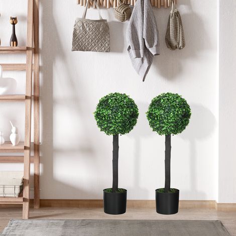 Set di 2 cespugli artificiali decorativi in bosso sintetico da 60 cm per decorazione interna ed esterna Ø20x60 cm Verde (1/5)