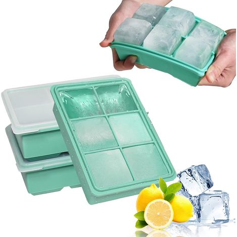 Ensemble de bacs à glaçons grand format avec 3 bacs XXL et 18 compartiments, couvercle inclus, pour whisky et cocktails (1/5)
