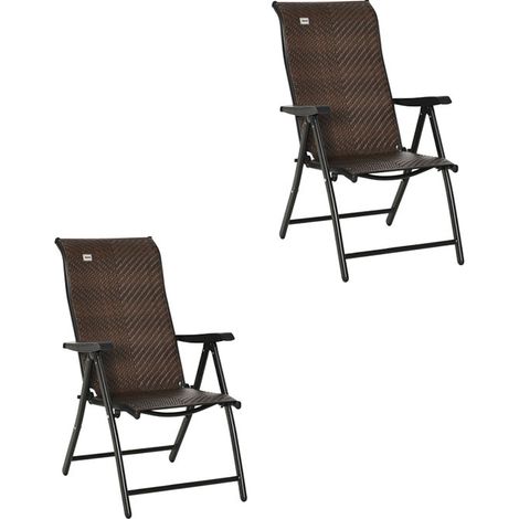2er-Set polyrattan Klappstuhl mit Armlehne 7-stufig verstellbare Rückenlehne für Garten Balkon Terrasse 58 x 71 x 111 cm