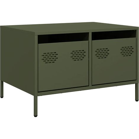 Meuble TV industriel avec 2 tiroirs 68 x 50 x 43 cm rangement pratique en acier laminé à froid vert olive