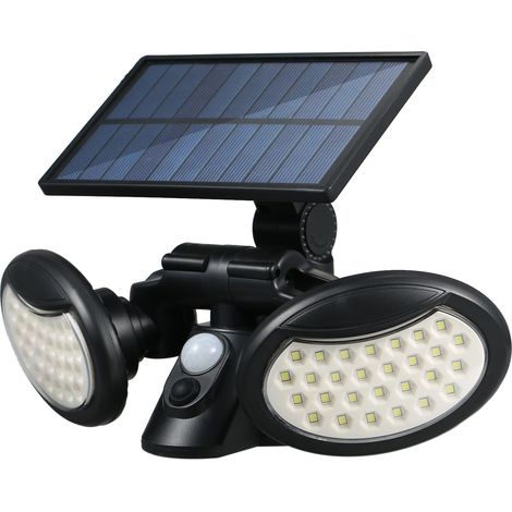Applique murale solaire avec détecteur de mouvement PIR, 3 modes d'éclairage, pliable, 2 têtes, projecteur à faisceau large 360°, étanchéité IP65, éclairage extérieur sécurisé pour terrasse, jardin, c (1/2)