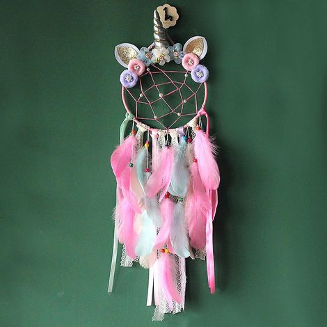 Décoration murale attrape-rêves licorne rose (1/5)
