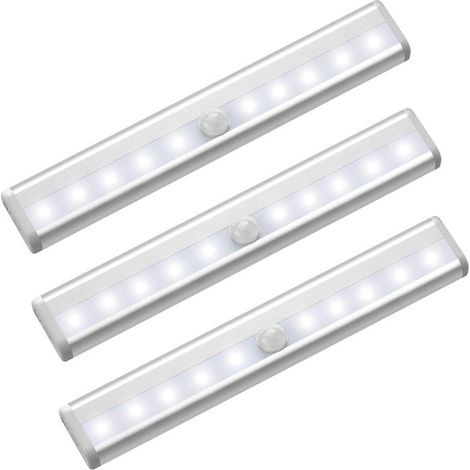 3 Pack LED Cabinet Lights with Motion Sensor, 10 LED Spotlights Wireless, LED Lights for Wardrobe, Battery Powered LED Lighting with Magnetic Strips, Night Light for Kids, Stairs, Hallway
