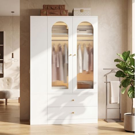 Armoire penderie étroite 50x30x200 cm MDF acier blanc avec 2 tiroirs gain de place - CHICFURN (1/5)
