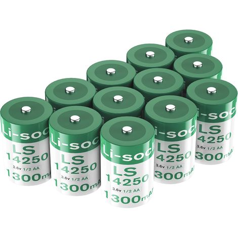 1300mAh Piles ER1425O, LS1425O 3,6V 1/2AA Lithium Batterie Haute Capacité (Non-Rechargeable) - Lot de 12 (1/5)