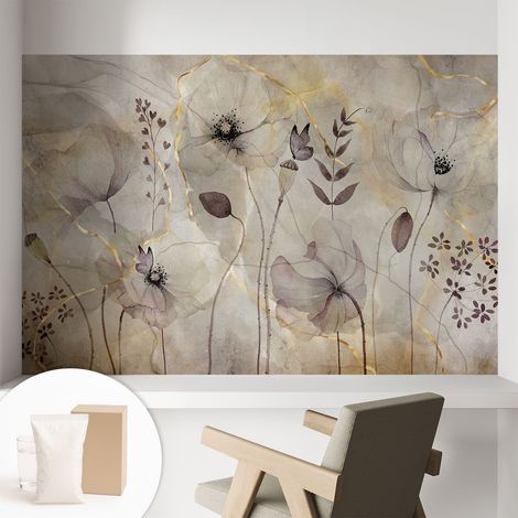Papier peint intissé décoratif pour chambre et salon Design moderne à poser facilement - Colle incluse gratuite Fleurs délicates 104x70 cm (1/5)