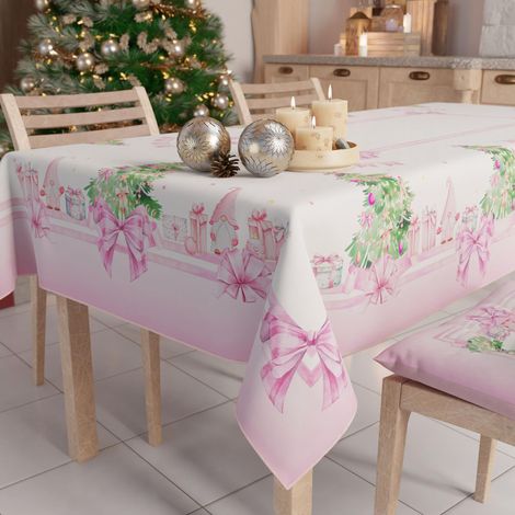 Nappe de Noël Anti-Taches Carrée, Couvre-Table, Cuisine, Motif GNOME Rose X4 Places (140 x 140 cm) 100% fabriquée en Italie (1/5)