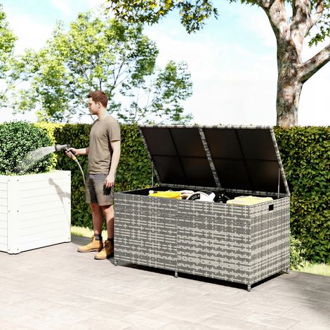 Coffre jardin résine tressée coffre rangement extérieur 650L imperméable doublure zippée