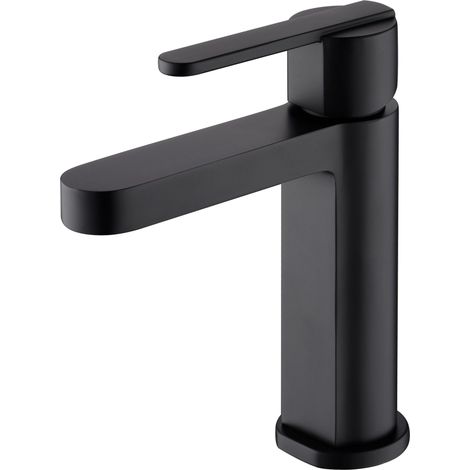 IMEX Mitigeur lavabo en laiton noir mat avec cartouche ceramique Ø28 mm et set 2 flexibles 3-8 pour installation securisee Modele BDR001-1 noir opaco (1/4)