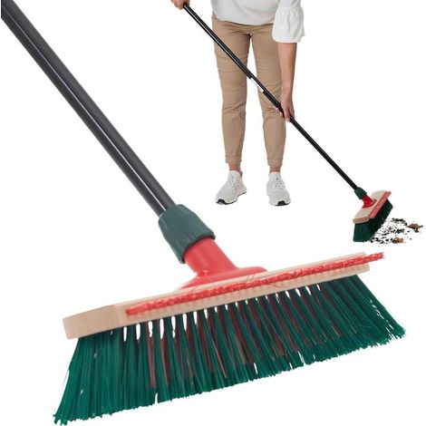 Balai de jardin avec manche et grattoir 40 cm Balai à poils Elaston Balai de rue extérieur avec manche Balai de terrasse à poils durs Balai