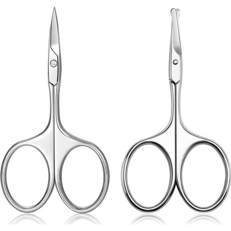 Lot de 2 ciseaux à cheveux pour le nez, les oreilles et les sourcils, pour coiffure du visage, pointe droite et arrondie Petits ciseaux de toilettage pour homme et femme (1/3)