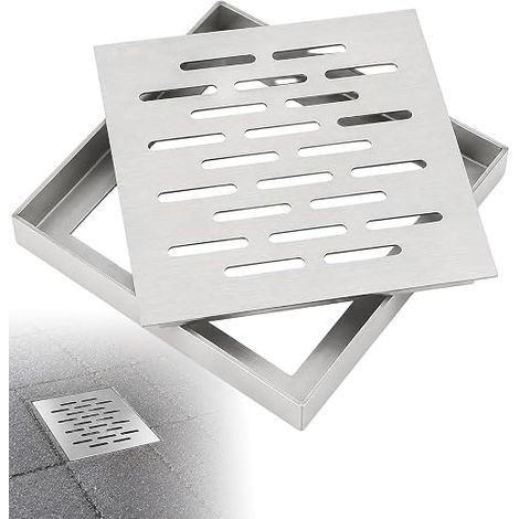 Grille d'évacuation en acier inoxydable avec cadre - 200 x 200 x 20 mm - Grille de drainage carrée antidérapante et anti-obstruction - Pour jardin, salle de bain, fontaine d'eau (1/5)