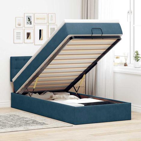 vidaXL Cadre de lit ottoman avec matelas bleu foncé 100x200 cm velours (1/5)