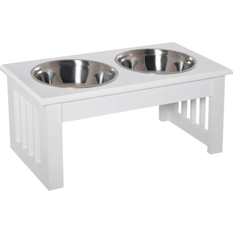 CHICFURN Comedero elevado antideslizante 44 x 24 x 15 cm blanco, 2 cuencos (1/5)