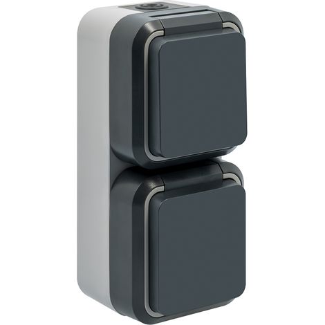Double prise de courant 2P+T verticale étanche IP55 – Pose en saillie, idéale pour extérieur, résistante à l'eau et à la poussière - SIEMENS