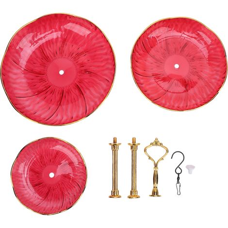 Toivize-Mangeoire Oiseaux Suspendue 3 Niveaux - Acrylique Rouge - Plateau Bain Extérieur Jardin - Décoration Robuste Anti-usure pour Colibris (1/5)
