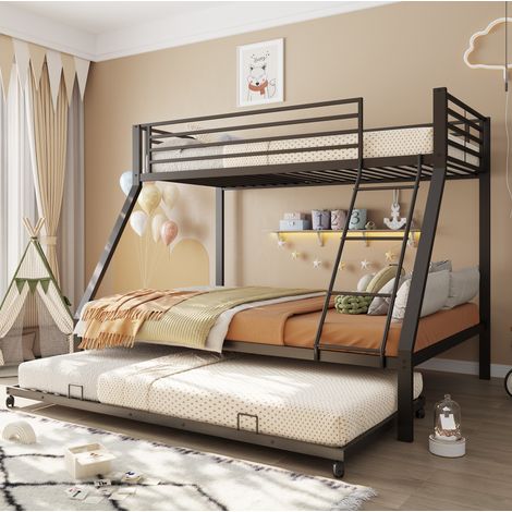 REDOM Etagenbett 204x145x160 cm, 3 in 1 mit Ausziehbett und Schrägleiter, Metall, Schwarz (1/5)