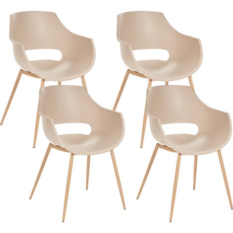 Conjunto de 4 sillas de comedor modernas minimalistas asiento de plástico beige Millers (1/5)