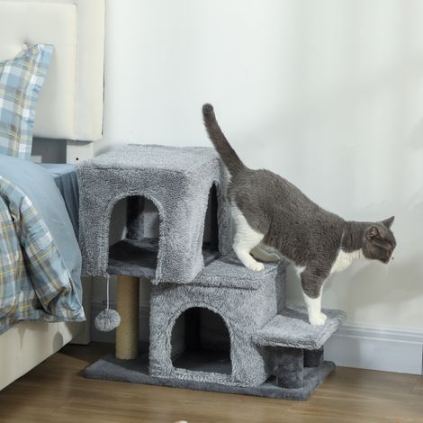 Échelle chat à 4 marches réglable en hauteur 2 maisons Griffoir balle - Couleur: Grey