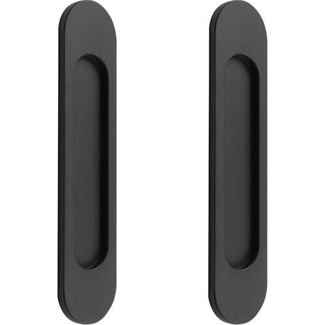 Juego de 2 manillas ovaladas para puertas correderas. Manilla autoadhesiva de aleación de aluminio negro mate, no requiere taladrar. Apta para puertas correderas (1/3)