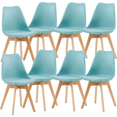 8 Chaises Tulipes Salle à Manger Scandinaves Bm Home Salle de Bureau, Pieds en Bois de Hêtre Massif, BLEUES