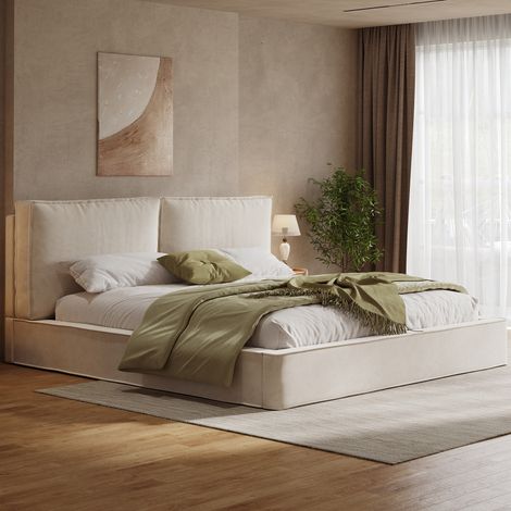 lit double adulte couchage chenille 160x200 beige OKMYHOME (1/5)