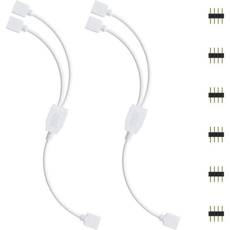 Kit de connecteurs pour ruban LED, 2pcs Séparateur de Bande LED 4 Broches 1 à 2 Câble Diviseur Connecteur à 4 Broches pour ruban LED RVB 5050 3528 2835 Accessoires de DIY (1/5)