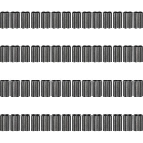 5/64" 2mm Manchon Boucle Double pour Câble Métallique Noir 50Pcs  Double Manchon en Cuivre pour Raccords de Câble Métallique Gréement Pêche Fil (1/5)