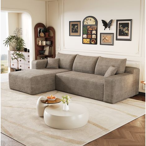 Ecksofa 241 cm Camel aus Stoff mit Cordbezug, Chaiselongue und ohne Montage (1/5)