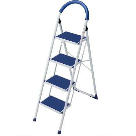 Scala Scaletta Pieghevole 4 Gradini Antiscivolo Sgabello Scaletto Acciaio Blu