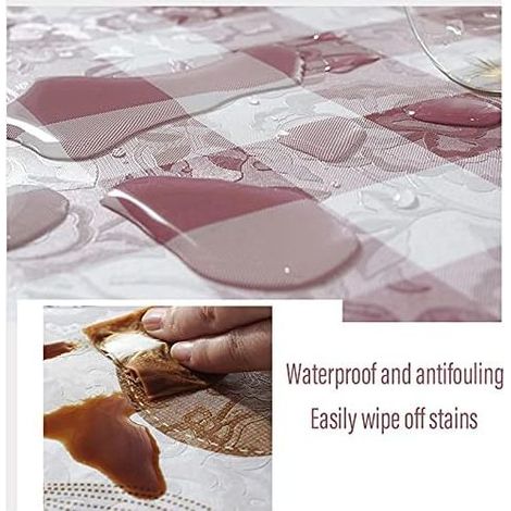 Nappe Toile cirée PVC Ronde,avec Motif Floral et Dentelle,Nappe Ronde Anti Tache Impermeable Nappe de Table Toile Cirée de Salle à Manger,pour Salle à Manger,Jardin,Café,Fête (Treillis,200cm) GROOFOO (1/4)