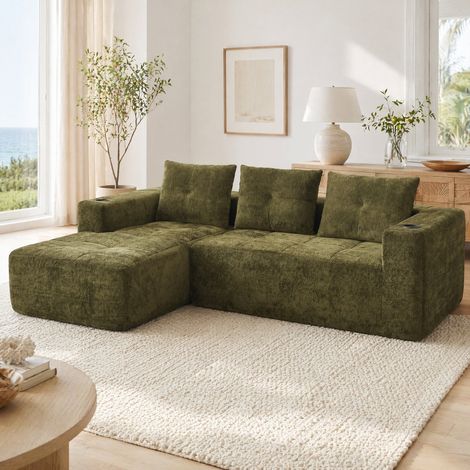 CHICFURN Divano angolare a L 255x161x64 cm in tessuto chenille giallo, per piccoli spazi (1/5)