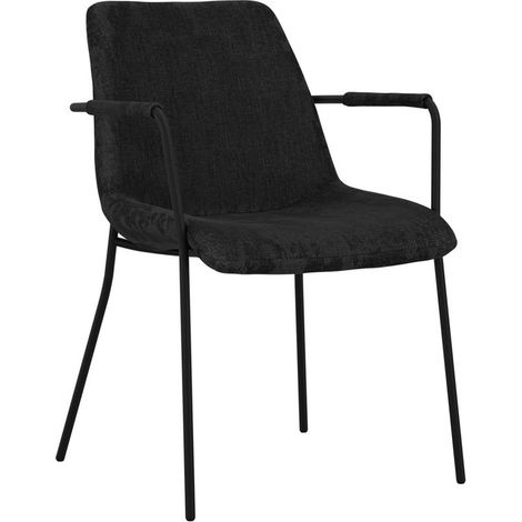 Carlo Arms Dining Chair (Pack of 2) - Textured Velvet/Metal - L56.5 x W83 x H60.5 cm - Black