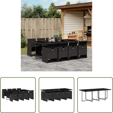 Gartenessgruppe - 9-tlg. Garten-Essgruppe mit Kissen Schwarz Poly Rattan (1/5)