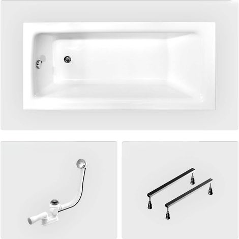 Rechteckige Badewanne - 130 x 70 cm - ohne Verkleidung - mit Füßen - Chromablauf - TALIA