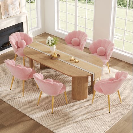 6 Esszimmerstühle 60 x 62,5 x 83 cm aus rosa Plüschstoff mit Kissen – MEUBLIV (1/5)