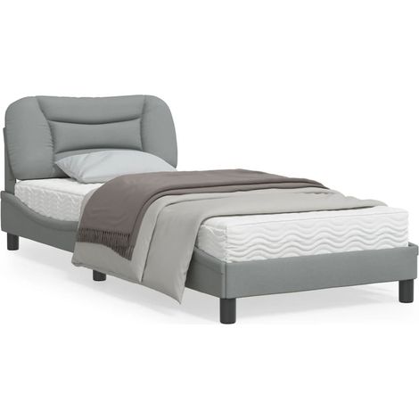 Cadre de lit avec tête de lit Gris clair 90x200 Tissu (1/5)