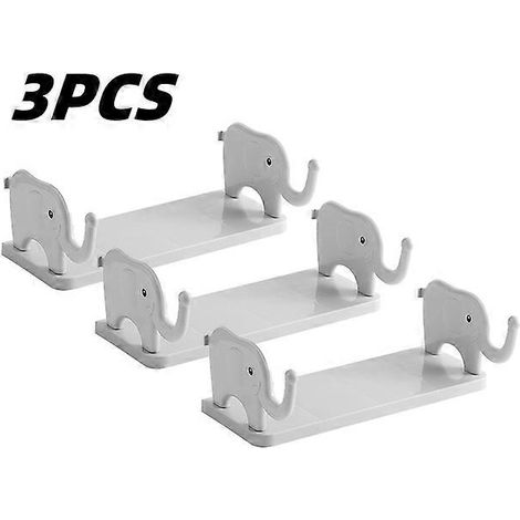 Étagère de rangement en forme d'éléphant en 3 pièces, étagère de rangement sans trous pour accessoires de salle de bain, étagère murale multifonctionnelle pour accessoires de salle de bain et condimen