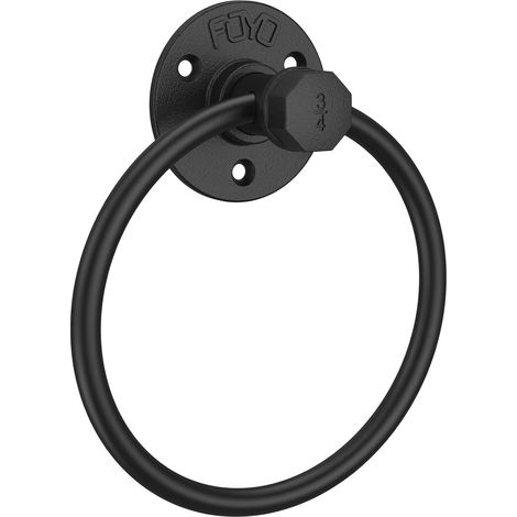 Porte-Serviettes Mural Industriel - 1 Pièce - Acier Noir Mat - Anneau Rond Antirouille - Pour Salle de Bain et Cuisine - Diamètre 150 mm (1/5)